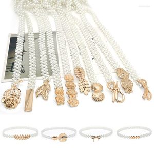 Belts Elegant Women Pearl Waist Chain Ladies Belt Decoration Rhinestone Elastic Beaded Waistband For Dress Skirt Sweater AccessoriesBelts