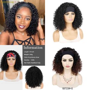 Krótkie peruki na głowę Bob Curly For Black Women Kinky Band Wig Syntetyczna głęboka fala z opakowaniem Peruca Cosplay 220622