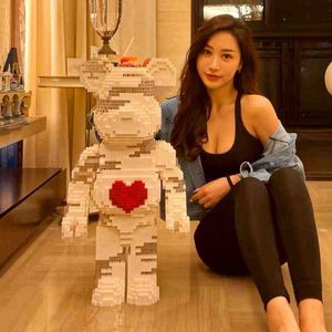 Идеи 70 см Новая сеть красная Moc Tide Play Love Bearent Bear Build Block Model Toy Bricks Украшение подруги подруга подарки G220524