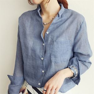 Chemisier Femme Womens Tops Fashion Summer Linen Linen White Shirt Women Leng Sleeve Blouse Korean Woman Clotes Roupas Femininas 220725