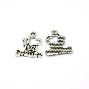 200Pcs/Lot Alloy " I love my soldier " Charm Pendants For Jewelry Making DIY Accessories 17 x 20mm A-174