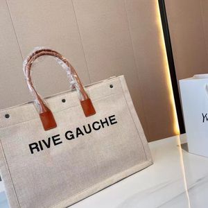 2022 Moda çanta lüks Çantalar RIVE GAUCHE Koleksiyonu Kadın Siyah/Beyaz Keten Kanvas Deri Logo Baskı Çıtçıt Tote çanta 49929096N9D1070