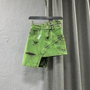 Skirts Summer Fashion Irregular Green Tie Dye Denim Skirt Women High Waist A-line Short Sexy Girls Asymmetrical Skirtskirts