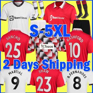 4xl xlサンチョサッカージャージ22 プレーヤー ファンバージョンRashford Shaw Pogba Utd Martial B Fernandes Mans Lingard Football Shirt Men Kids Kit