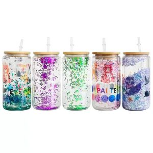 USA warehouse 16oz 20oz Tumbler blank sublimation snow globe Cup glitter double walled glass beer Can Shaped with bamboo lid Mug