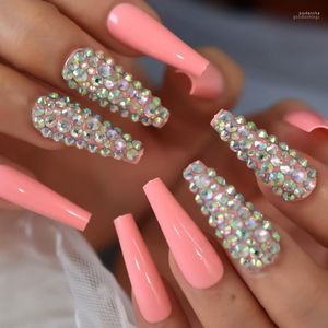 Unghie finte 24 pezzi extra lunghe con diamanti interi bara ballerina nail art copertura completa festa affascinante set all'ingrosso Prud22