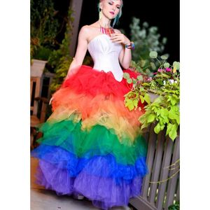 Skirts Rainbow Tiers Tulle Tutu Skirt Hippie Style Colorful Mixed Color Maxi Floor Length Layered Fashion Prom Custom MadeSkirts
