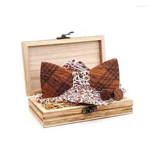 Bow Ties Sitonjwly Wood For Mens Shirt Wedding Pocket Square Cufflinks Wooden Bowties Set Suit Handkerchief Neck CravatBow Emel22