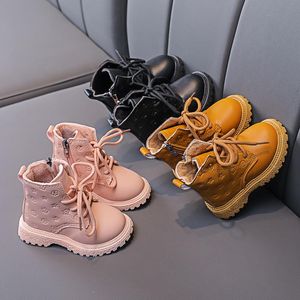 Boots Spring Autumn Girls Children Shoes Thin Velvet Kids Snow Boot Toddler Fashion Leather Embossing Non-Slip Ankle Short BootBoots