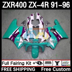 Bodywork Kit för Kawasaki Ninja ZXR-400 ZX 4R Cowling ZXR 400 CC 400cc Fairing 12dh.104 ZX-4R ZXR400 91 92 93 94 95 96 ZX4R 1991 1992 1993 1994 1995 1996 Body Cyan White