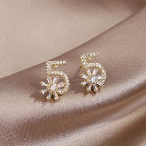 Stud Korea Fashion Jewelry изысканные медные инкрустация циркона № 5 Вращаемые серьги Daisy Элегантные женские ежедневные серьги для работы