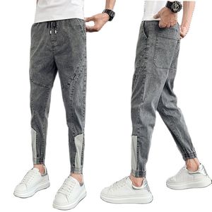 Gençler Denim Pantolon Erkek Küçük Bacak İpli Marka Bahar Guy Kovboy Hiphop Baskılı Kot Erkekler Ayak Bileği Uzunluğu Pantolon Adam