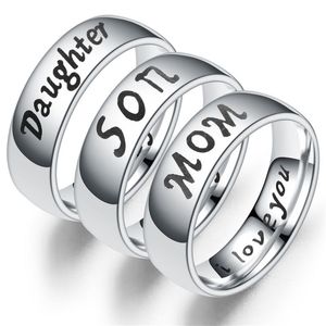 Simple 6mm Stainless Steel Band Rings Love Mom Son Daughter Decoration Family Ring Jewelry gift