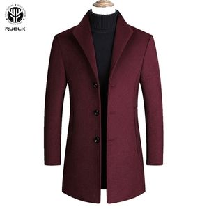 Ruelk Winter Mens Wool Coat Mid Length Suit Lapel Qui Stitch Classic Solid Color Simple Button Stor storlek LJ201106