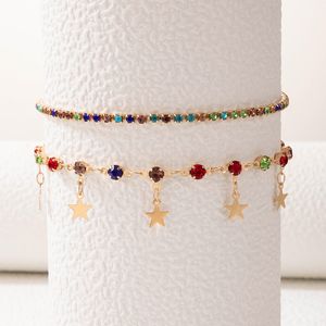 Colorful Crystal Stone Foot Chain Elegant Pearl Handmade Adjustable Anklets for Women Bohemian Jewelry Set
