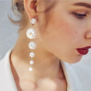 Mode Elegant Big Simulated Pearl Long örhängen Pärlor Stränguttalande Dangle Earrings for Women Wedding Party Jewelry Gift