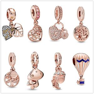 Nuovo popolare argento sterling 925 per braccialetto di fascino Pandora originale Blocco rosa Albero della vita Amore Famiglia Perline di fascino Creazione di gioielli fai-da-te