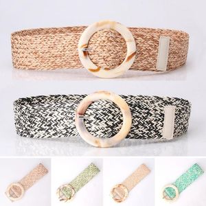 Belts Wide Adjustable Imitation Straw Weaving Waist Belt Handcrafted Braided Round Buckle Clothes OrnamentBelts