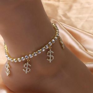 Неклеты модные роскошные буквы Доллар Знак для женщин -ювелирных изделий Bohemian Simple Anklet Gold Color Bracelet на ноге Marc22