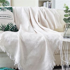 Home el Pure Cotton Bedding Office Sofa Knitted Cover Blanket With Tassel Tapestry For Bed Airplane Travel Decor Blankets 220524