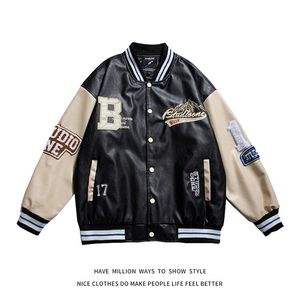 Arrival Letterman Full Embroid PU Leather Motorcycle Jacket Men Oversize Bomber Unisex Women Baseball Varsity Coat Street 220815