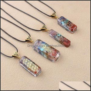 Pendant Necklaces Reiki Healing Colorf Chips Stone Chakra Orgone Energy Resin Necklace Amet Orgonite Crystal N Carshop2006 Dhb1V