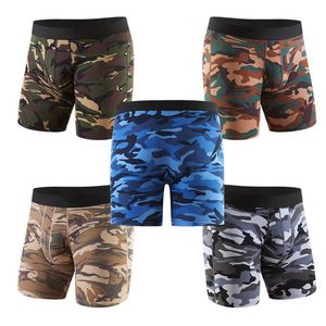 Mens Sports Lengthened Camouflage Cotton Boxer Underwear Men's Running Anti-wear Leg Capris Quarter Size Plus