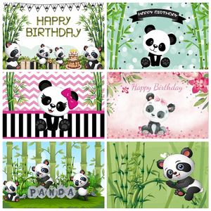 Panda födelsedagsfotografering Rekvisita Bakgrund Fotokall Bambu Flower Baby Shower Party Decor Bakgrund Fotografisk fotostudio