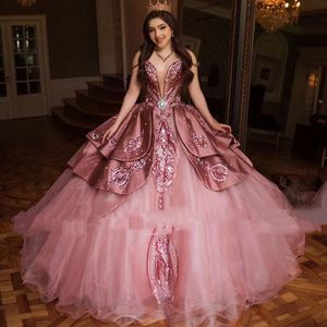 Abiti da principessa Quinceanera per ragazza Dusty Purple Prom Party Ball Gown vestido de 15 anos Cristalli Perline di pizzo senza maniche Corsetto Sweet 16 Dress 2022