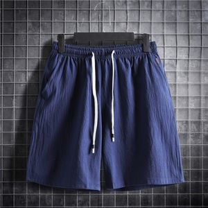 M 5XL Plus Size Men s Shorts Elastic Waist with Drawstring Sportwear Plain Color Cotton Linen Casual Short Pants Summer Clothing 220630