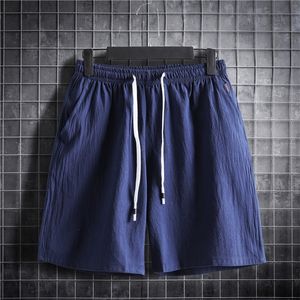 M 5xl plus size Men s shorts elastisk midja med dragskot sportkläder vanlig färg bomull linne casual korta byxor sommarkläder 220630