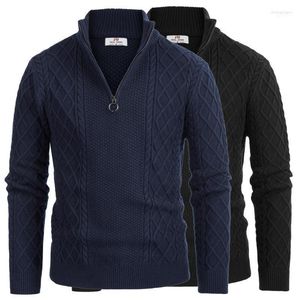 Leisure Jumpers Tops Men Turtleneck Sweater Cable & Diamond Pattern Zip-up Neck Knitwear Male Pullovers 2022 Men's Sweaters