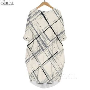 Women Dress Retro Tartan Pattern 3D Graphics Printed Dress Long Sleeve Fashion Gown Pocket Dress Plus Size 220616