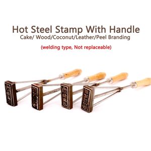 Stampo in acciaio personalizzato Stampo per torte Timbro con manico in legno Pelle Hamberger Manzo Stampa Stamping Strumento artigianale per riscaldamento 220621