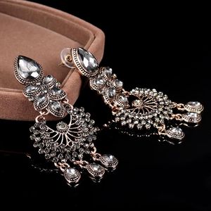 Dangle & Chandelier Wbmqda Luxury Gray Crystal Bridal Earrings For Women Antique Gold Color Beach Party Big Drop 2022 Vintage JewelryDangle