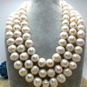 ファインパールジュエリー高品質12 mmナチュラル南海本物の白い真珠ネックレス50 Kゴールドクラスプセーターチェーン228L