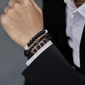 Braccialetti con ciondoli Temperamento Corona multi-pezzo Bracciale da uomo geometrico Moda Set di perline in pietra naturale per gioielli RegaloFascino