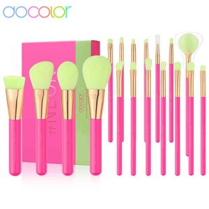 Docolor 18pcs Set di pennelli per trucco Neon Pink Powder Foundation Blush Ombretto Correttore Strumento cosmetico pinceaux maquillage 220514