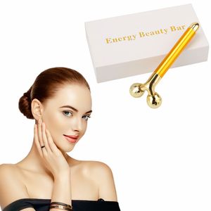 Home Beauty Instrument 24k Gold Energy Face Roller Facial Lifting Rollers Anti Wrinkle T Bar Face Vibrating Massage Skin Tightening