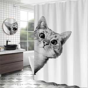 Bathroom Waterproof Shower Curtain Cute kitten Pattern Polyester Mould Proof Bath With Hooks 220429