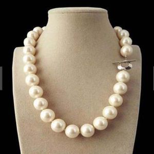 Enorma 14mm äkta vita södra havsskal pärlor runda pärlor halsband 18 '' aaa