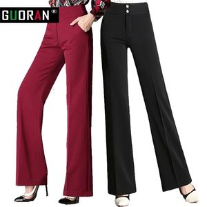 Breite Beinhosen Frauen Plus Größe 4XL Schwarz Rot Blau Hohe Taille Lose Lange Formale Patchwork Büro Weibliche Gerade Hosen 210412