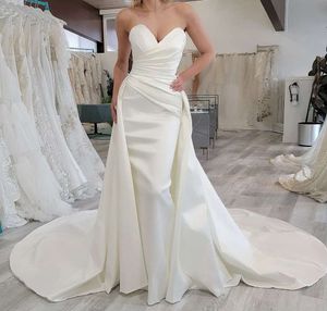 Zwei Stücke Meerjungfrau Falten Brautkleider Satin Abnehmbarer Rock Braut Party Kleider Schatz robe de mariage Plus Größe