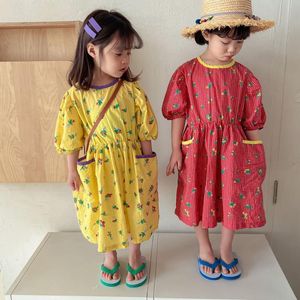 Sukienki dla dziewczyn Summer Koreańska sukienka dla dziewcząt maluch kontrastuje kolory okrągły kołnierz okrągły