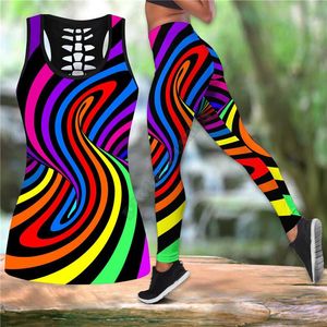 Canotte da donna Camis Colorati Hippie Combo Outfit Leggings e Canotta scavata Tuta Sexy Yoga Fitness Legging morbido Donne estive per Gir