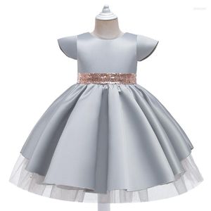 Girl Dresses Girl s Gray Satin Kids Ball Gown Paillins Belt For Girls Doop Party Wedding Ceremonious Children s Desgirl s