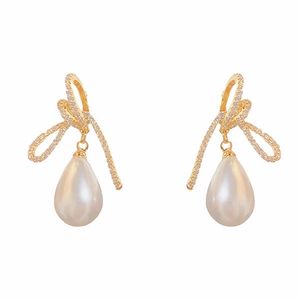 Baumeln Kronleuchter Luxus Knoten Mikro Pflastern Zirkonia Perle Ohrringe Für Frauen Koreanischen Stil 2022 Neue Ohrringe