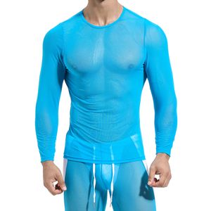 Mesh de malha de malha transparente de camisa de pesca dos homens Festa de streetwear Tops Fitness andando de boate de manga longa sexy Wear camisetas 220613