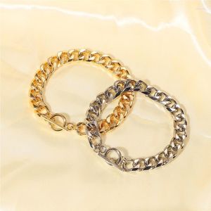 Link Chain Punk Hip Hop Style 8.66MM Thick Cuban Bracelets For Women OT Stick Buckle Hand Chunky Jewelry Fawn22