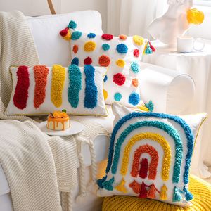 Rainbow Tassel Color Sofa Cushion Cover 45x45 Tufting Pillow Cover Dekorativ kudde för soffa Boho Heminredning Kudde 220816